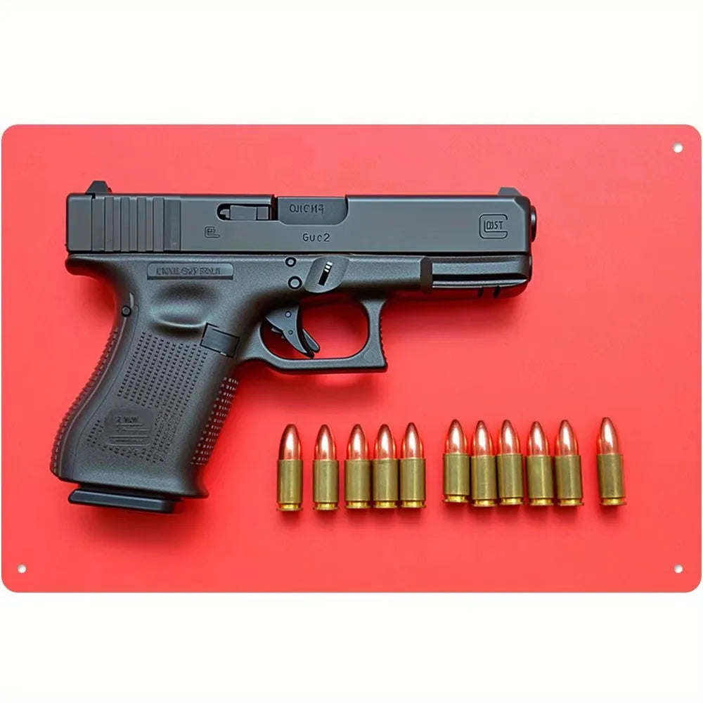 Pietro Beretta CO2 Air Pistol Metal Tin Sign, Retro Airgun BBs Ammo Wall Art Decor, Rustic Shooting Hobby Plaque for Man Cave Ga