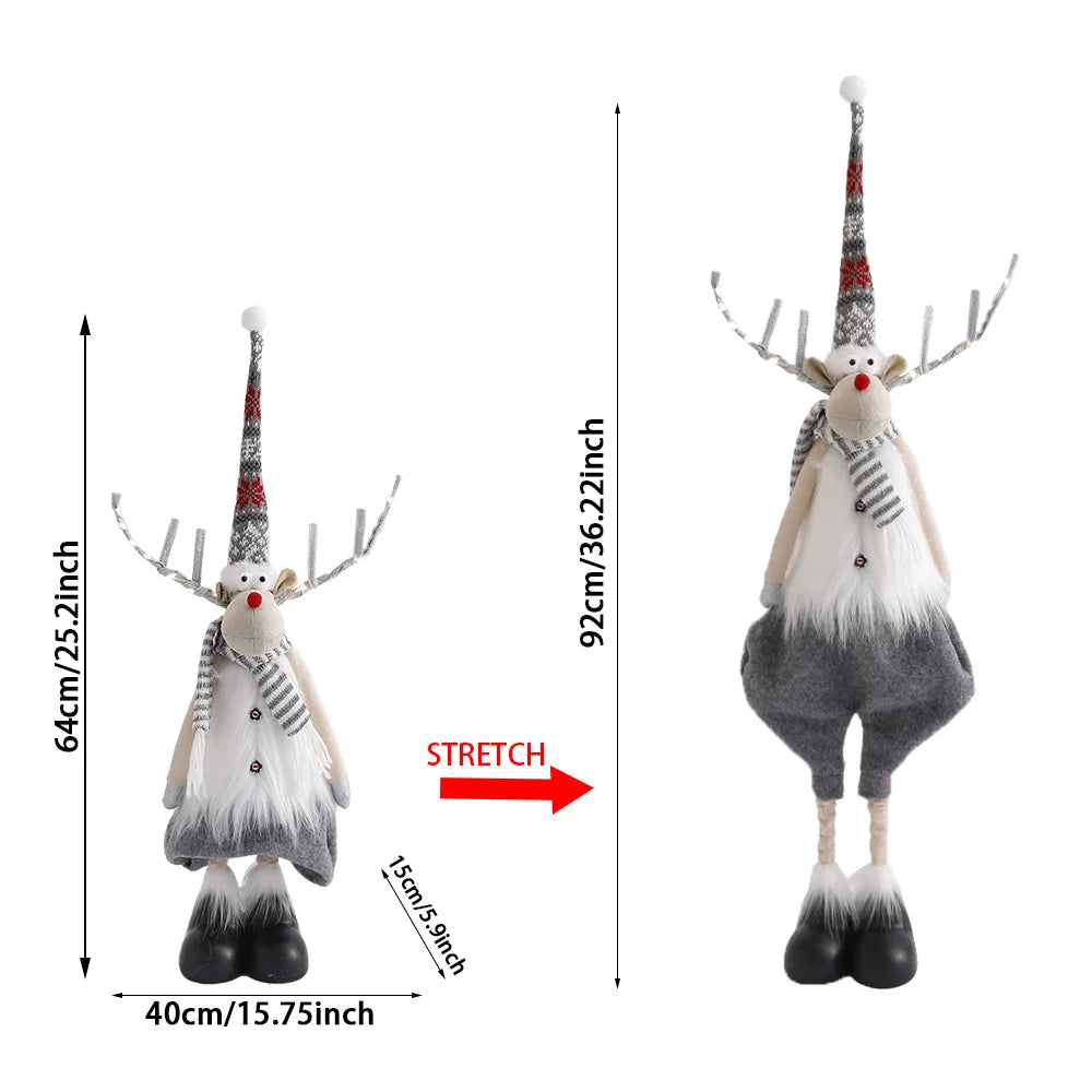 Christmas Large Standing Elk Dolls Navidad Figurine Ornaments With Lights Reindeer For Xmas Kid Gift 2023 New Year Home Decor