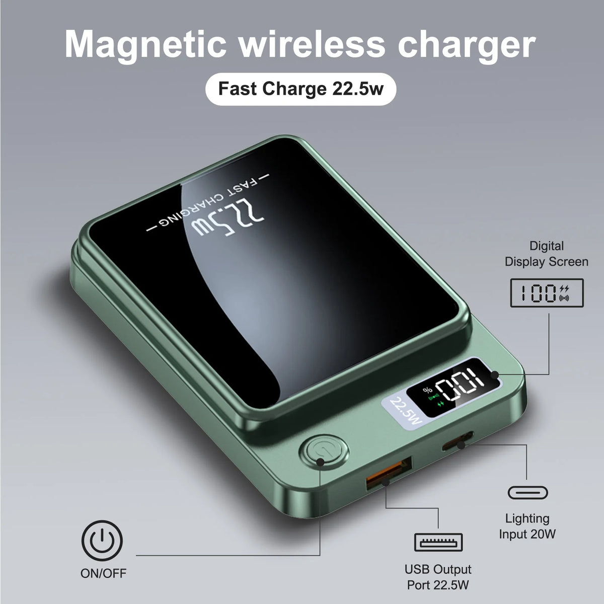 2-in-1 Wireless Magnetic Power Bank Fast Charging Portable PD
