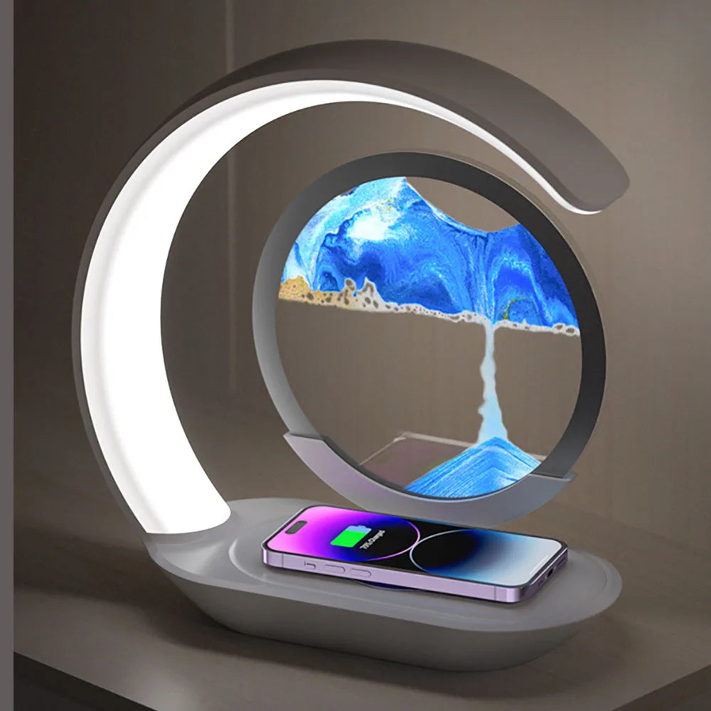 15W Wireless Charger with Quicksand Painting Night Lamp Table Top Decoration Fast Charging Station for iphone 16 Pro Max Charger