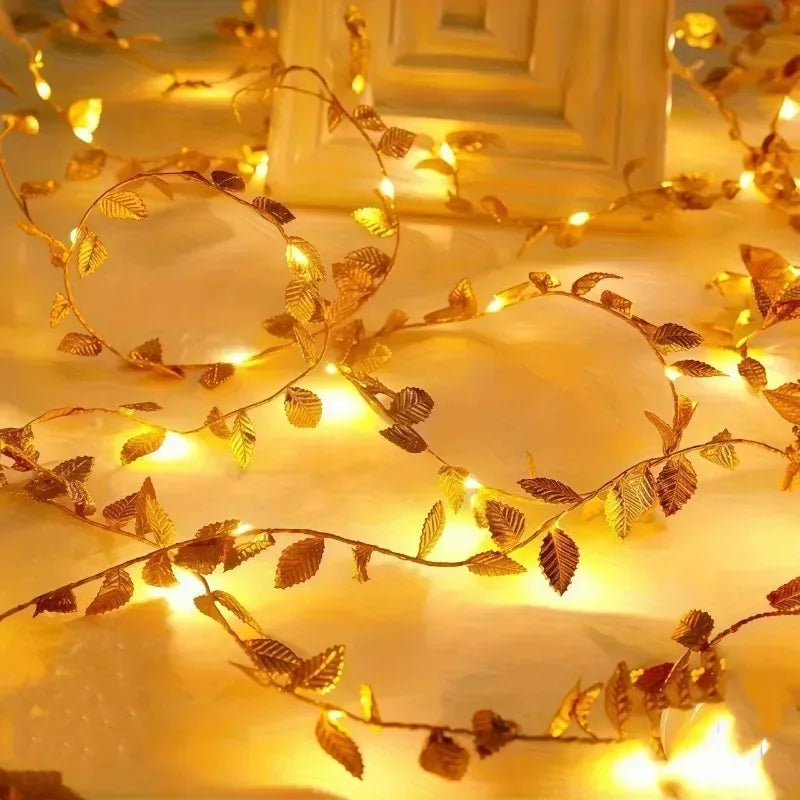 LED Green Leaf Fake Plant String Lights LED Battery