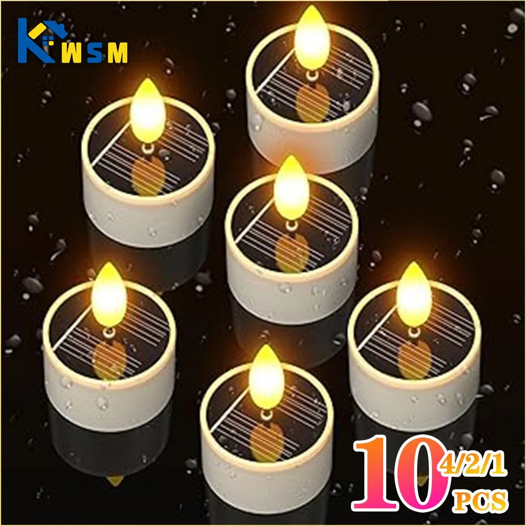 Solar LED Flameless Candles Waterproof Rechargeable Lights for Outdoor