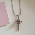 Kpop Vintage Pink Heart Bowknot Pendant Stainless Steel Snake