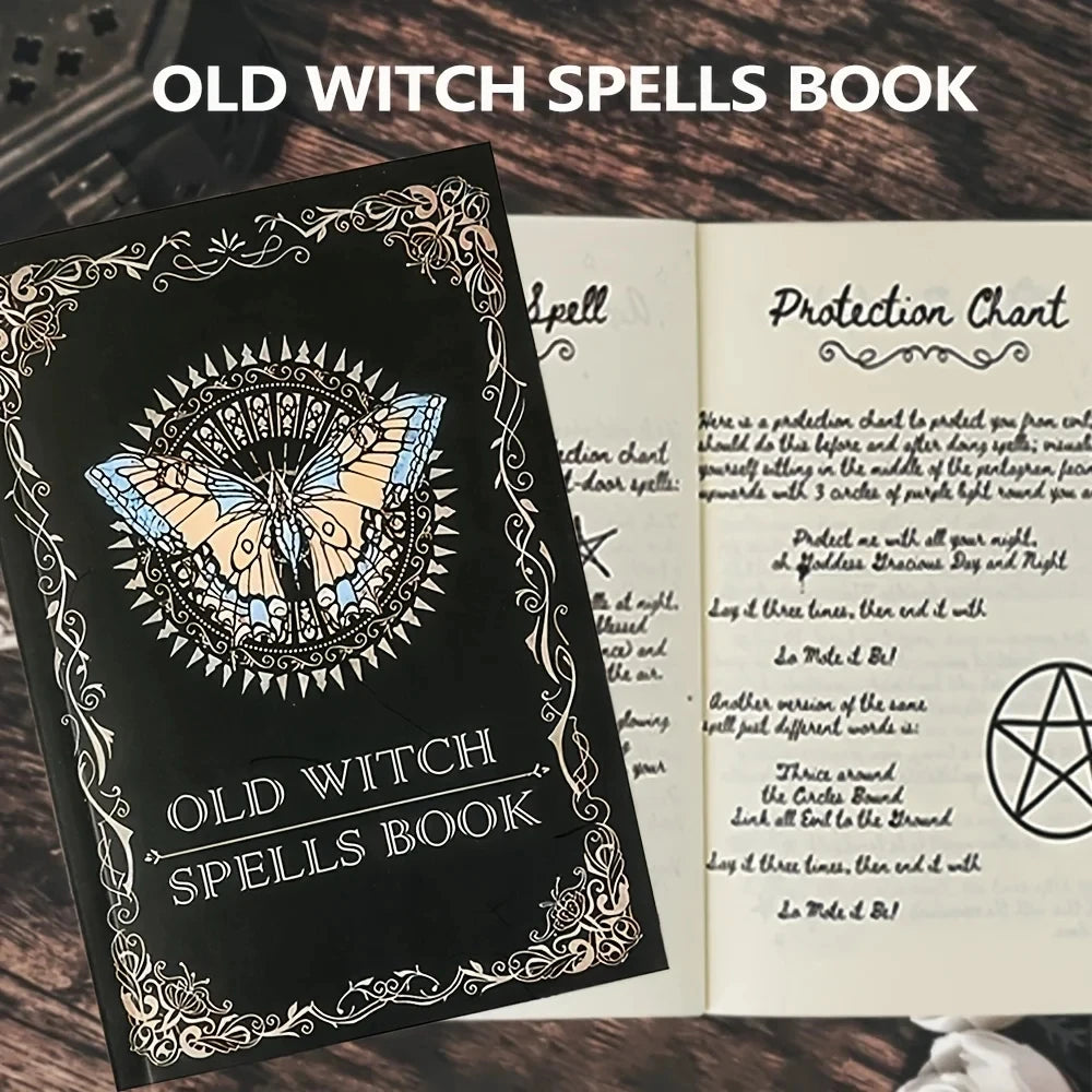 [Vintage | Witch] Vintage 1pc Old Witch Spells Book, Intricate Black & Golden Design with Butterfly Motif | Ideal for Birthday