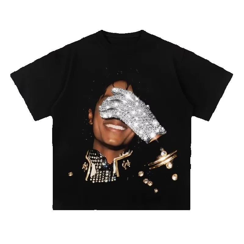 Summer Men's MJ Michael Jackson Printed CottonNeutral O-Neck Short