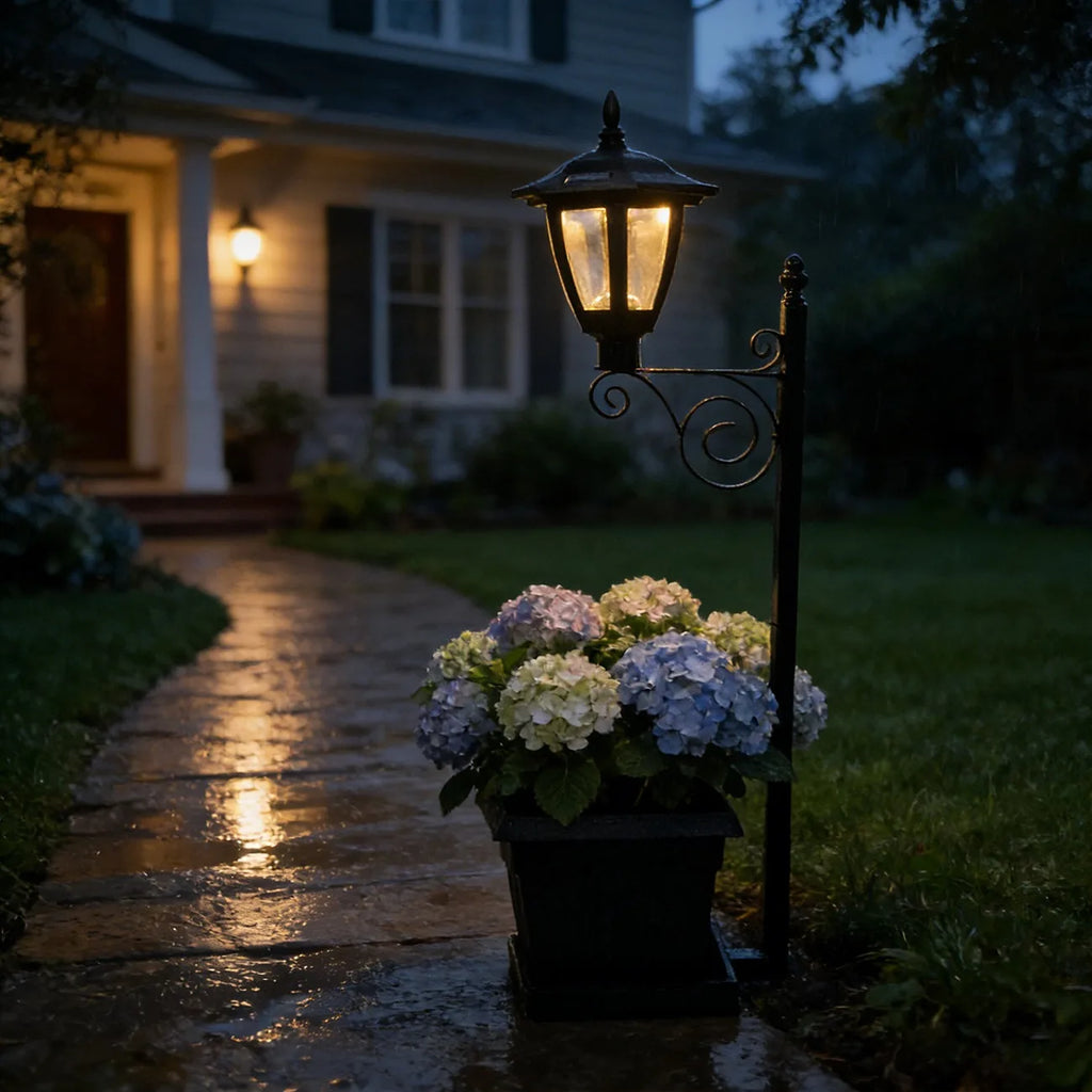 Outdoor Flower Pot 2-in-1 Floor Lamp Solar Courtyard Garden