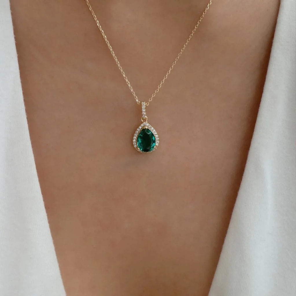 Zircon Drop Pendant Necklaces Stainless Steel