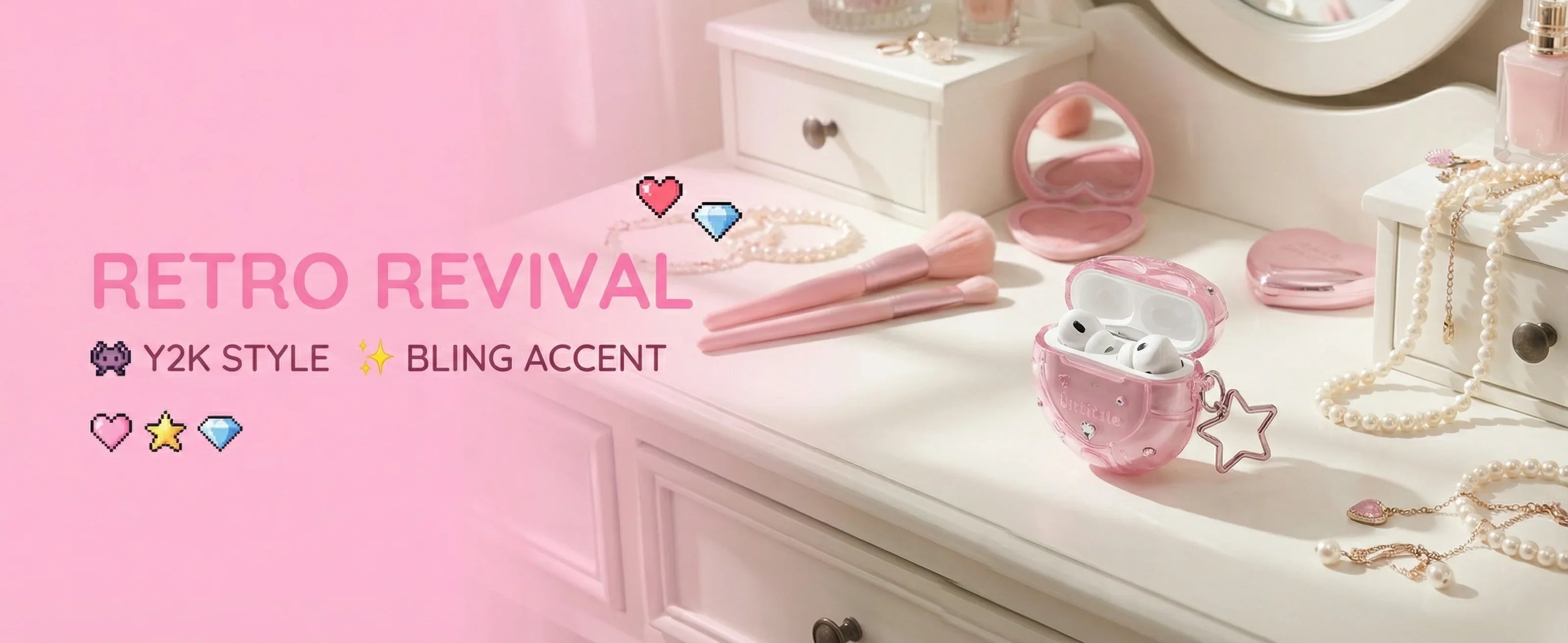 Cute Tamagotchi Airpods Pro 2 1 Case, Star Lanyard Silicone Earphone Storage Bag, Pink Transparent Aesthetic Desktop Ornament
