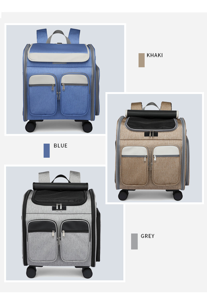 2 In 1 Large Pet Backpack Cat Stroller Pet Carrier with Wheels Portable Foldable Tie-Rod Pet Bag Cat and Dog Travel Carrier Bag