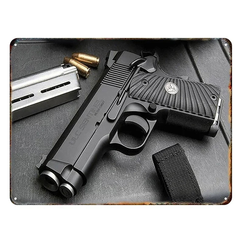 Vintage Pistol Metal  Sign Retro Gun Wall Art Iron Plaque HD Print for Home Bar Club Wall Decor