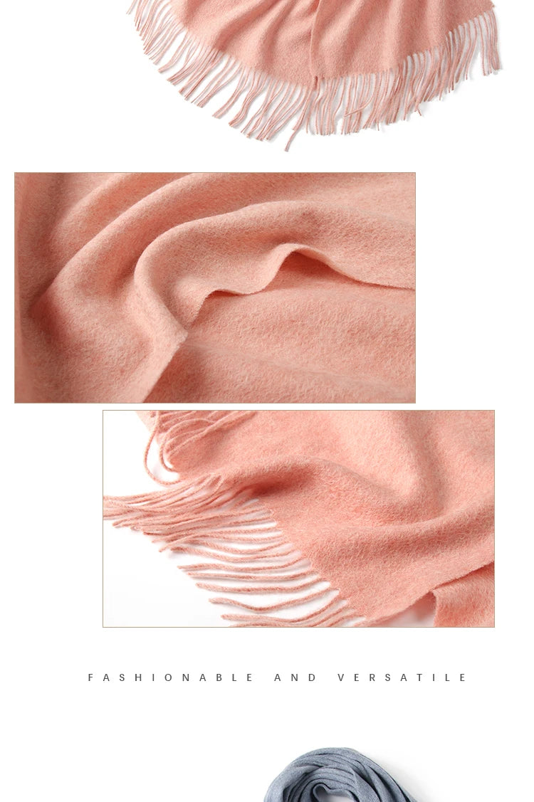 LONGMING 100% Merino Wool Knitted Shawl New Women Autumn Fashion Classic Plaid Solid Scarf Winter Warm Knottable Muffler for Man