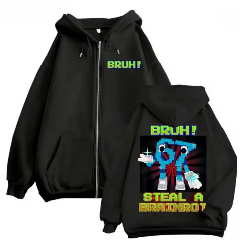 Italian Brainrot Bruh 67 Six Seven Zip up Hoodie Women Men