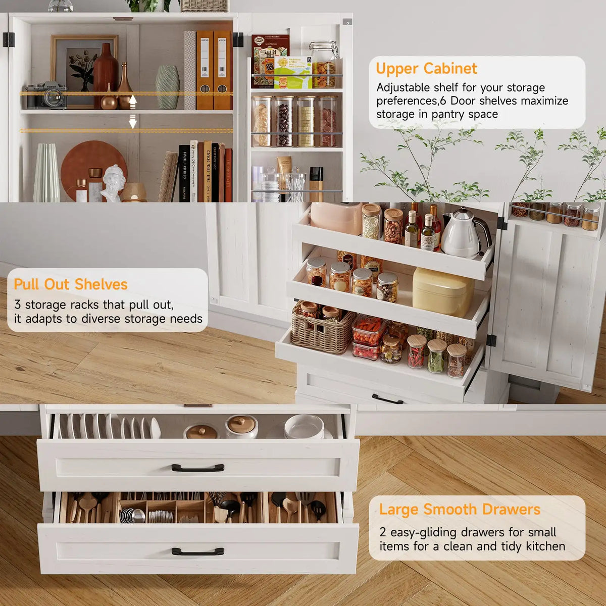 6 Door Kitchen Pantry Cabinet Pantry Storage Cabinet with Shelves