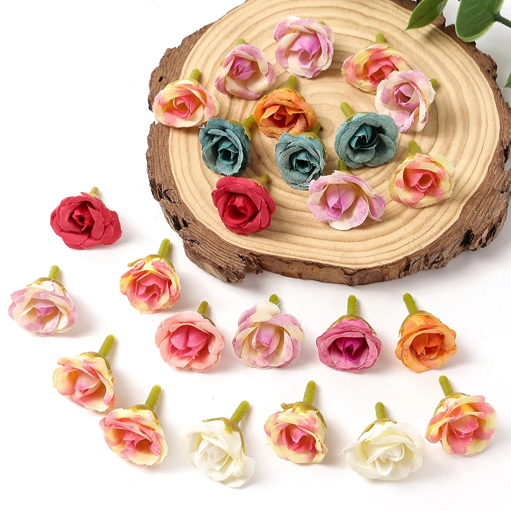 100Pcs Mini Silk Rose Artificial Flowers Head Fake Flowers For Home Decor Wedding Decoration DIY Bride Wreath Gifts Accessories