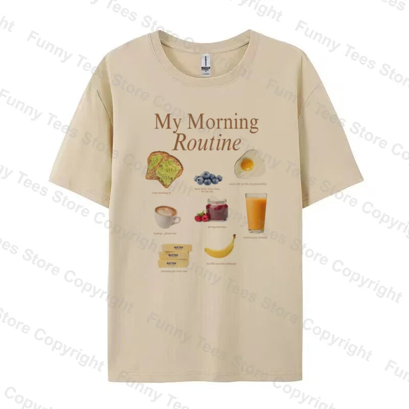Y2k Aesthetic Breakfast T-Shirts for Women 2026 Summer Oversized Cotton Graphic Tees Cute Foodie Shirt Unisex Fashion Streetwear