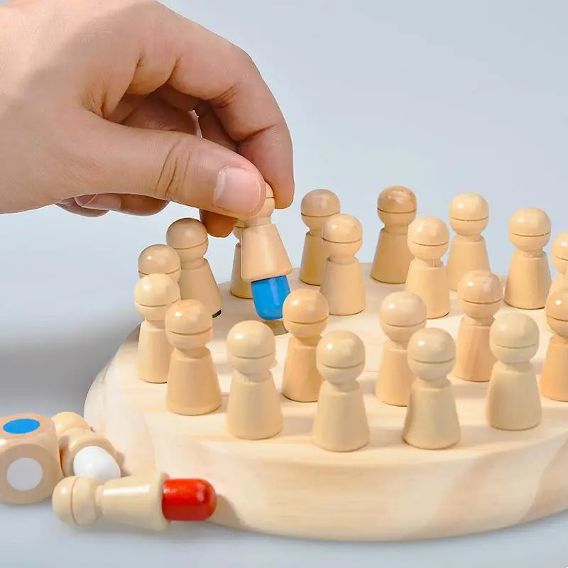 Montessori Wooden Memory Match Stick Chess Board Game Logic Braintease Toys for Boys and Girls Early Education Color Recognition