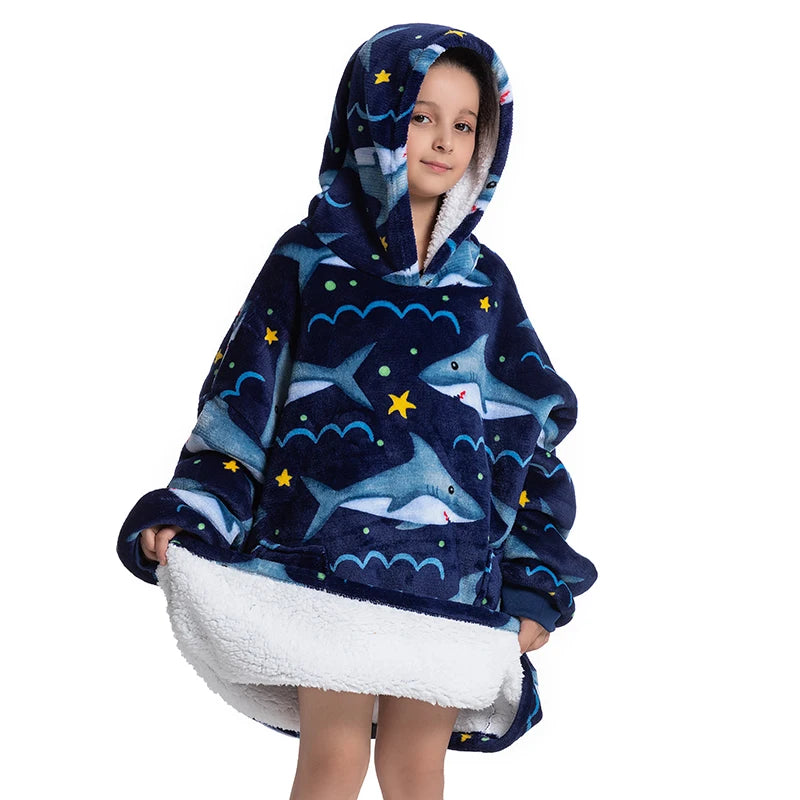 Winter Hoodies Sweatshirt Women Men Pullover Fleece Giant TV Oversized Blanket with Long Flannel Sleeves