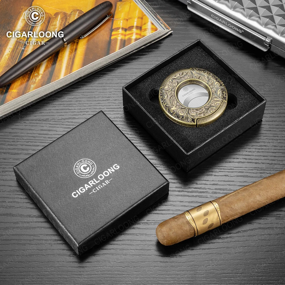 CIGARLOONG Cigar Cutter Portable Round Scissors Stainless Steel Large Caliber Smooth Flat Cutter Art Gift Box Packaging CE-25FJ