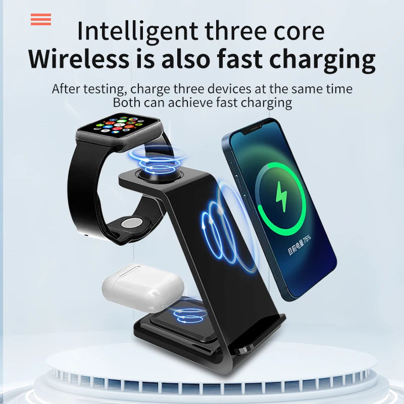3 in 1 Wireless Charger Stand Fast Charging Dock Station for iPhone 17-12 X XR 8 Apple Watch 6 7 8 iWatch Airpods Pro