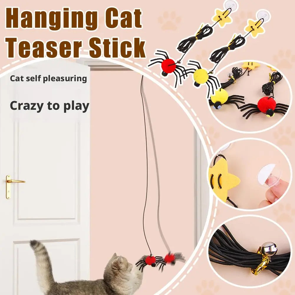 Cat Pet Toy Hanging Door To Relieve Depression Swinging Hanging Elastic Rope Feather Playing Stick Bell Spider for Pet Supplies