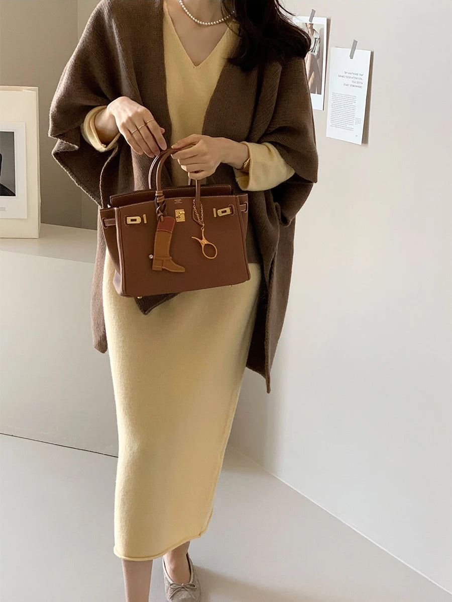 Fashion Elegant Knitted Shawl Jacket Korean Style Women's Casual Loose Warm Cloak Top Solid Color Knitted Cardigan Sweater Coats