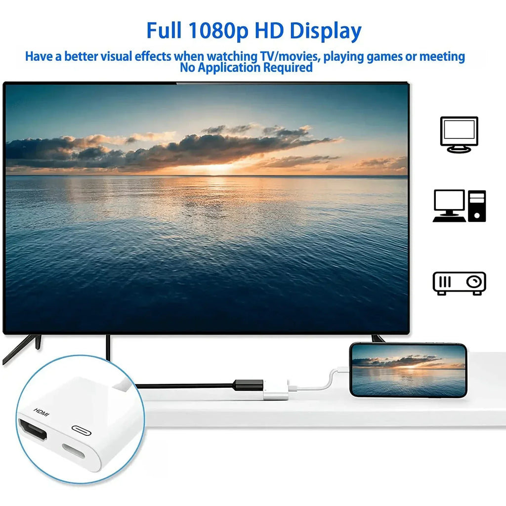 1080P Screen Converter Phone to HDMI-Compatible Adapter for iPhone