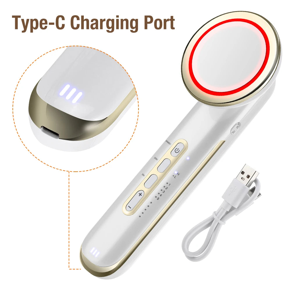 EMS Facial Beauty Device Ultrasonic Skin Care Machine Infrared Face Massager 5 Modes 5 Intensity USB Rechargeable for Women