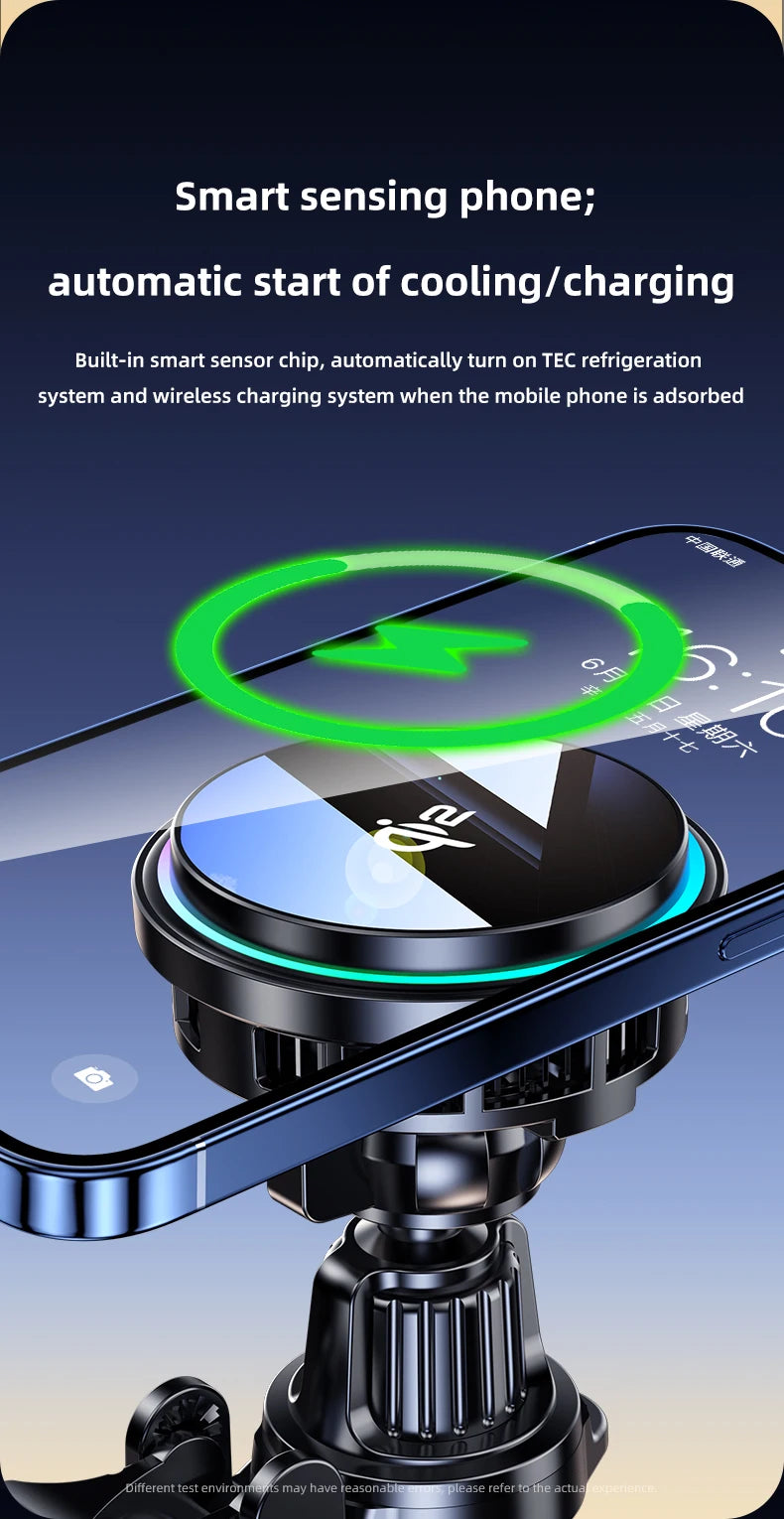 Tempered Glass 15W QI2 Wireless Charger ice Cooling Phone Holder For Magsafe iPhone 16~12 Magnet Cellphone Bracket Fast Charging