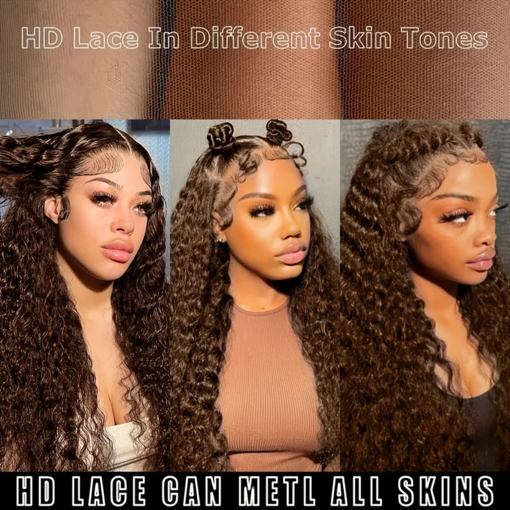 Chocolate Brown Jerry Curls Deep Wave Human Hair Wig Transparent Lace Front Wigs Glueless Ready To Wear For Black Women
