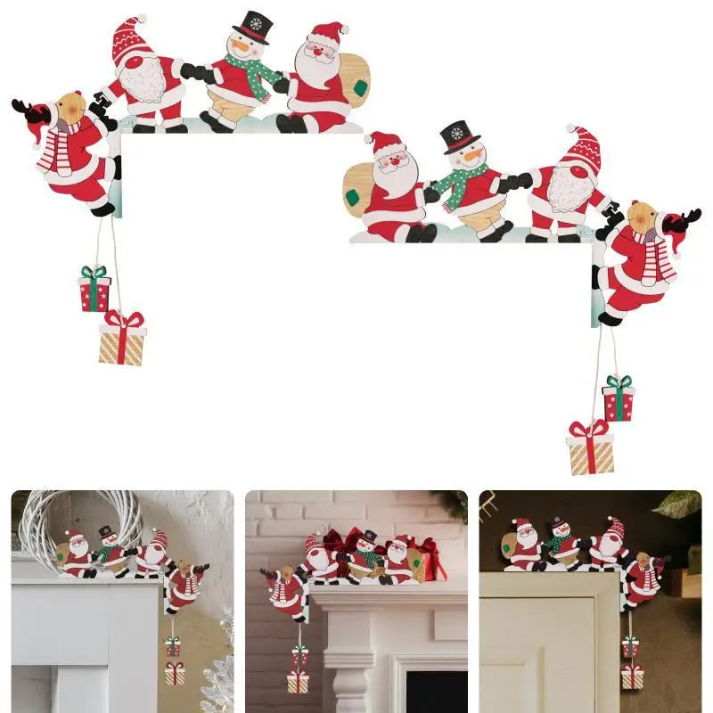 New#Wooden Christmas Door Frame Corner Decor With Santa Snowman Reindeer Design Hanging Gift Pendants For Home Xmas Decoration