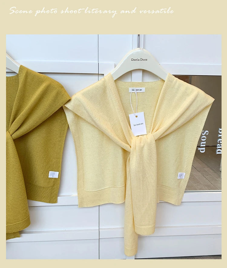 Korean Knitted Shawl Summer Fashionable Versatile Fake Collar Neck Guard Knotted Cape Shoulder Scarf Solid Color Scarve Women