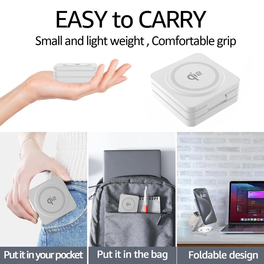 3 in 1 Wireless Charger Qi2 15W For iPhone 16 15 14 13 12 Fast Charging Station For Apple Watch 9 8 7 6 5 for Airpods pro stand