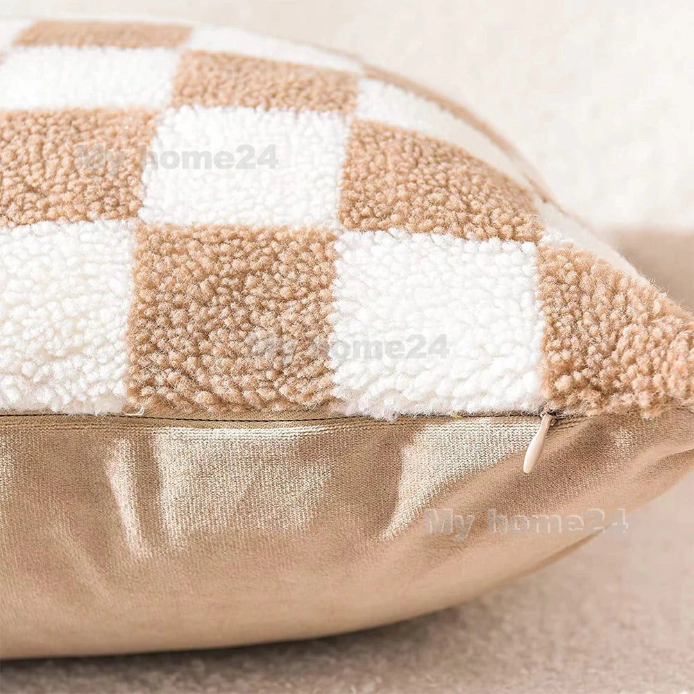 1Pc 45*45cm 50*50cm Checkerboard Plaid Plush Cushion Cover Knitted Car Sofa Throw Pillow Cover Short Fleece Pillowcase Cushion