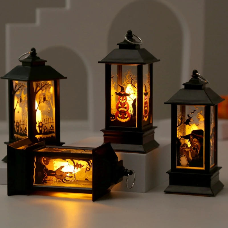Halloween Hanging LED Lantern Retro Witch Castle Pumpkin Ghost Lamp Halloween Party Home Indoor Outdoor Decor Gift Supplies