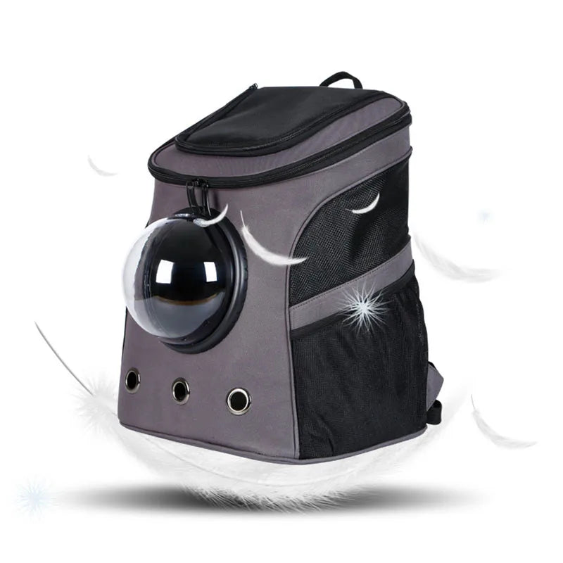 Fat Cat Backpack Carrier Denim Pet Backpack with Space Capsule Bubble for Small Medium Cats Puppy Dog Backpack for Travel Hiking