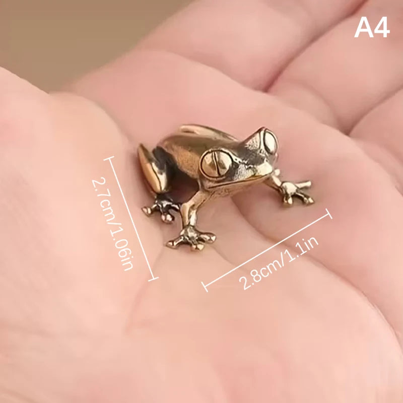 Vintage Brass Frog Statue Frog Decor Charming Contemplative Pose Desktop Ornament Tea Pet Figurine Home Office Decor