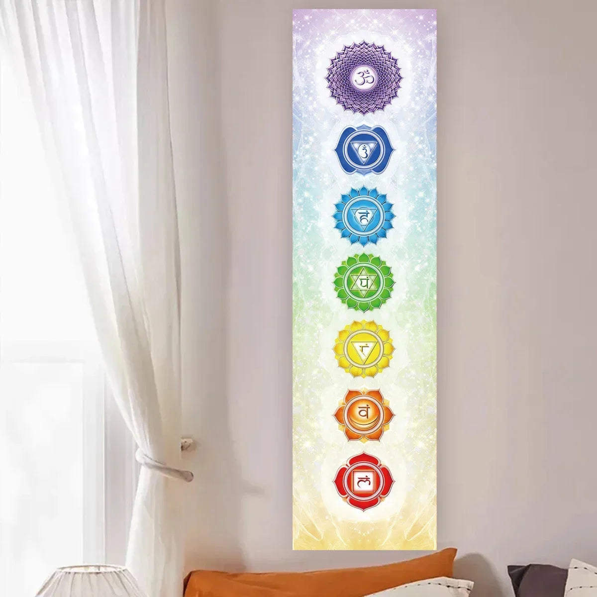 VIKAMA Seven Chakra Vertical Tapestry Rainbow Energy Wall Decor for Yoga Studio Meditation Space Wall Hanging Home Decoration