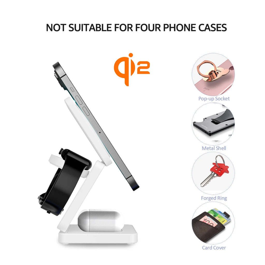 3 in 1 Wireless Charger Qi2 15W For iPhone 16 15 14 13 12 Fast Charging Station For Apple Watch 9 8 7 6 5 for Airpods pro stand