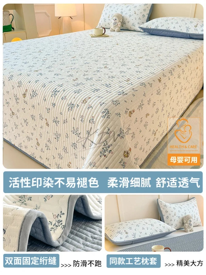 Thickened Quilted Bedspread for Single Double Bed Floral Soft Breathable Summer Quilt Machine Washable Dust-proof Bed Cover Set