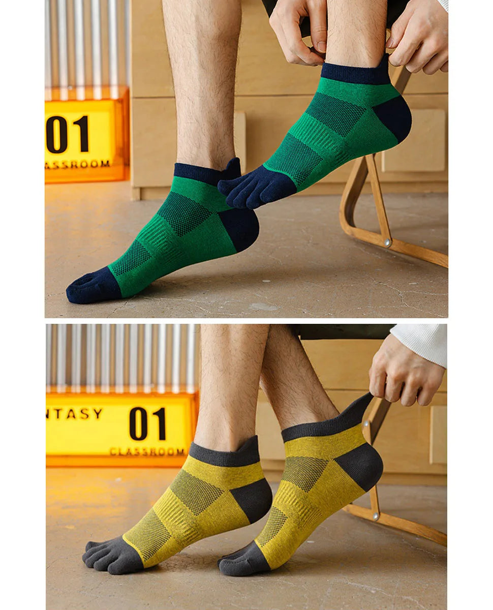 5 Pairs Mans Five Finger Socks Cotton Ankle Mesh Compression Soft Elastic Endurable Breathable Sweat-Absorbing Toe Sport Socks