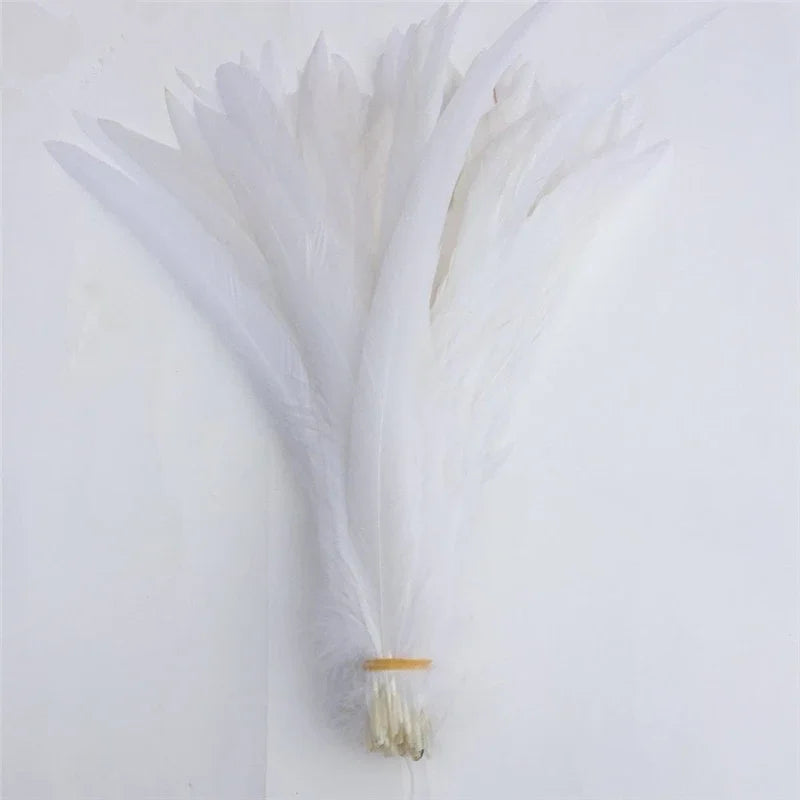 Top Quality 50 Pcs Pure White Rooster Tail Feather 30-35cm 12-14inch Natural Feathers Wedding Decoration clothing accessories