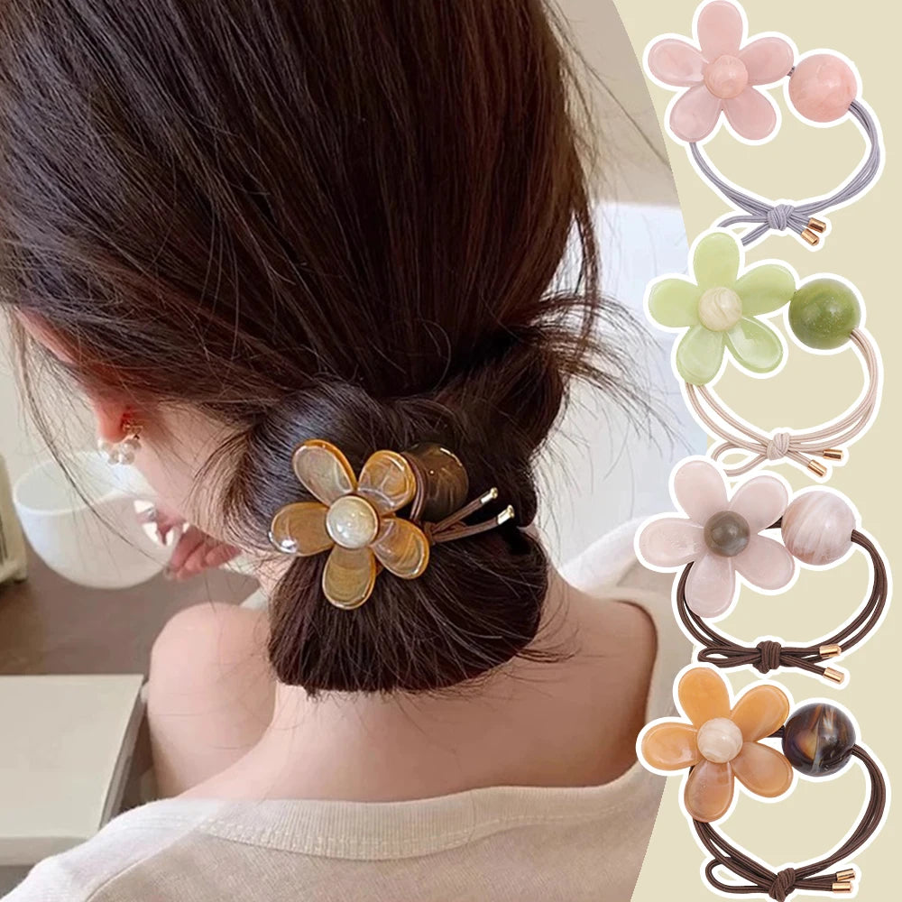 5Pcs New Fashion Women Sweet Hair Tie Set Cute Flower Elastic Hair Bands Hair Ropes Scrunchies Headwear Hairs Accessories