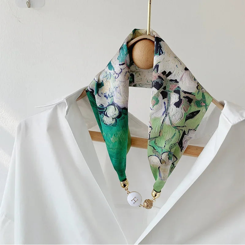 Imitation Silk Scarf Magnetic Buckle Necklace Pendant Wearing Spring and Autumn Cervical Protection for Women