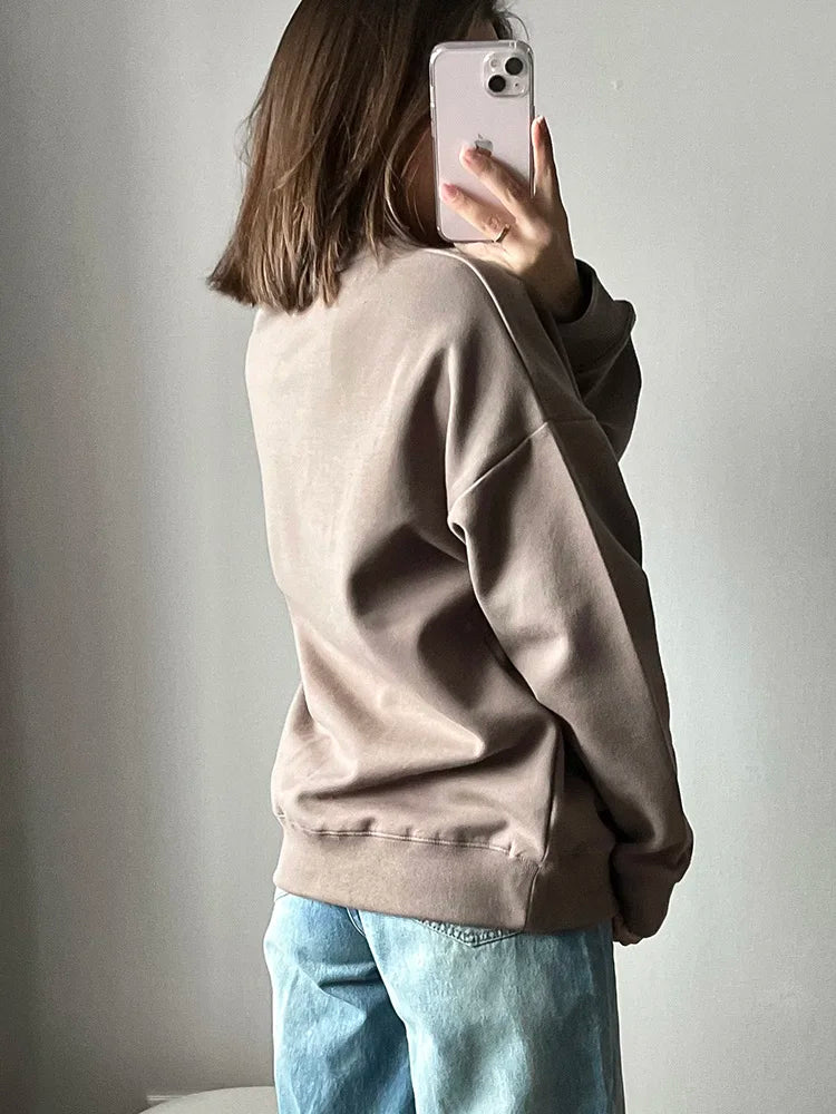 Autumn Oversized Sweatshirts Women Cotton Loose Pullovers Red O Neck Warm Sweatshirt For Women Oversize Winter Clothes Fleece