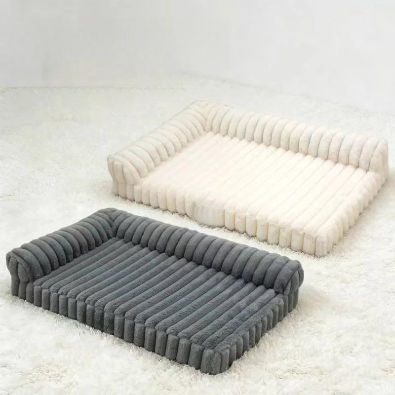 Striped Velvet Plush Pet Bed