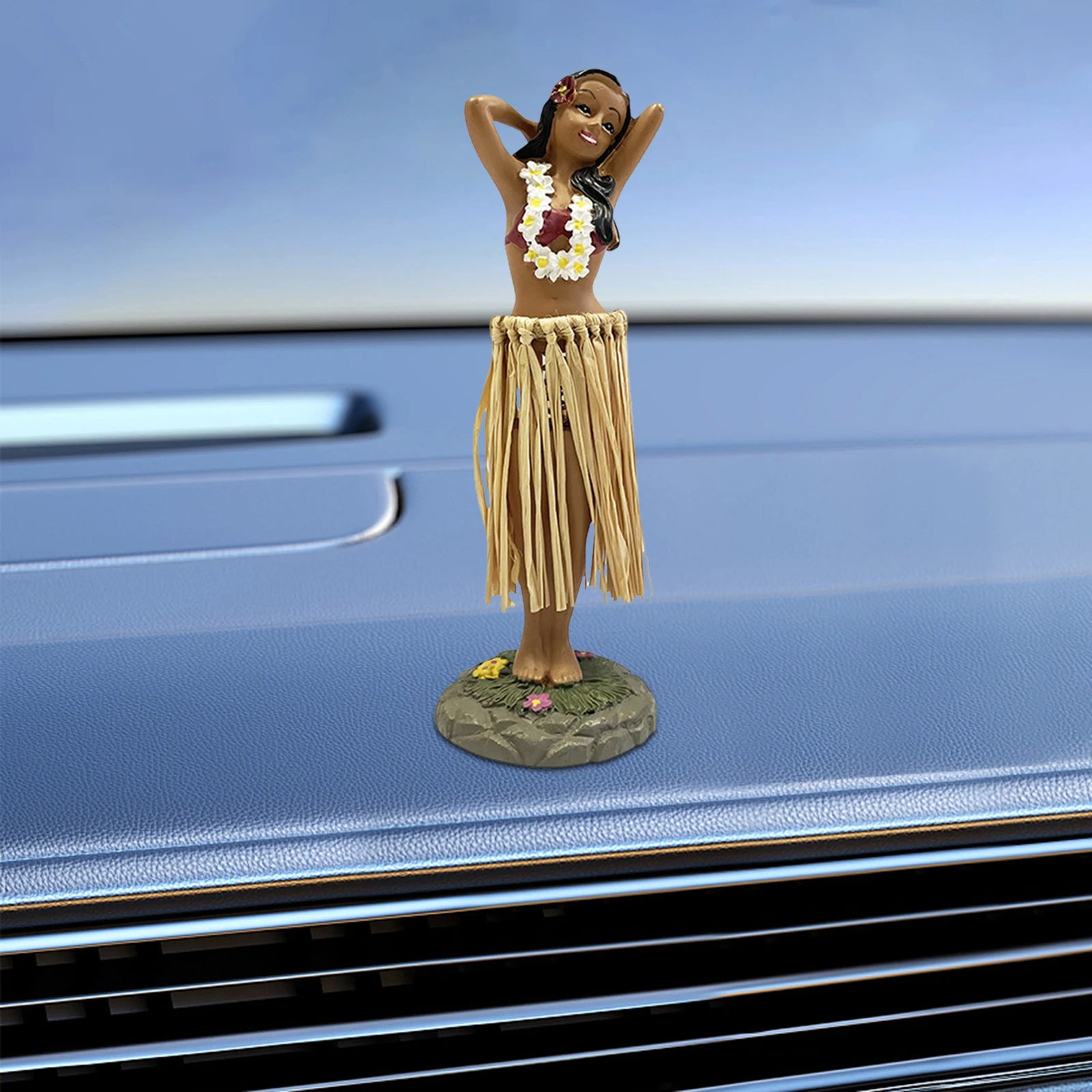Hawaiian Hula Girl Dashboard Doll with Ukulele for Car Dashboard Collection Figurines Gifts Home Decor Mini Size Doll Dashboard