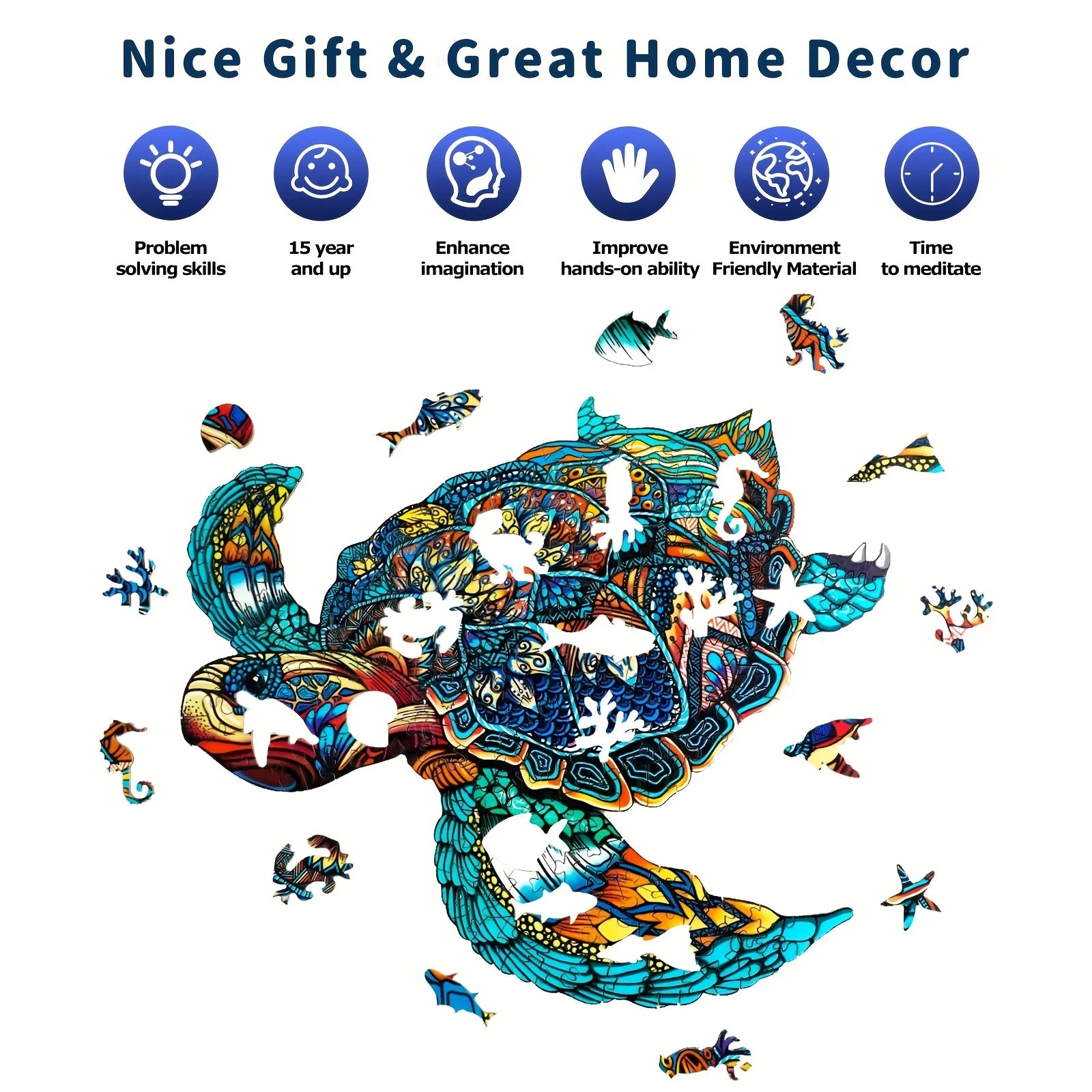 Turtle  Wooden Jigsaw Puzzles for Adults Kids,Animal Shaped Pieces Jigsaw Puzzles Toys with Package,  Christmas Gift Home Decor