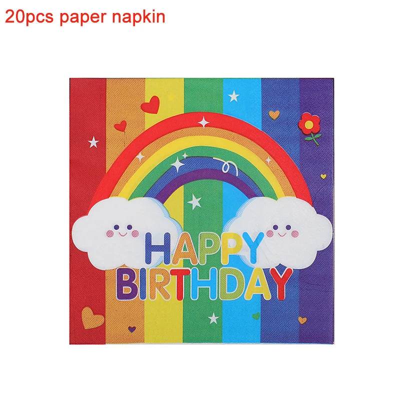 Rainbow Party Tableware Set Paper Plates Cups Napkins Tablecloth Banner Kids Boy Girl Happy Birthday Party Decoration Supplies