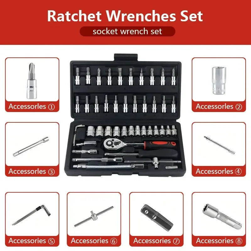 46-Piece Metric Ratchet Socket Wrench Set