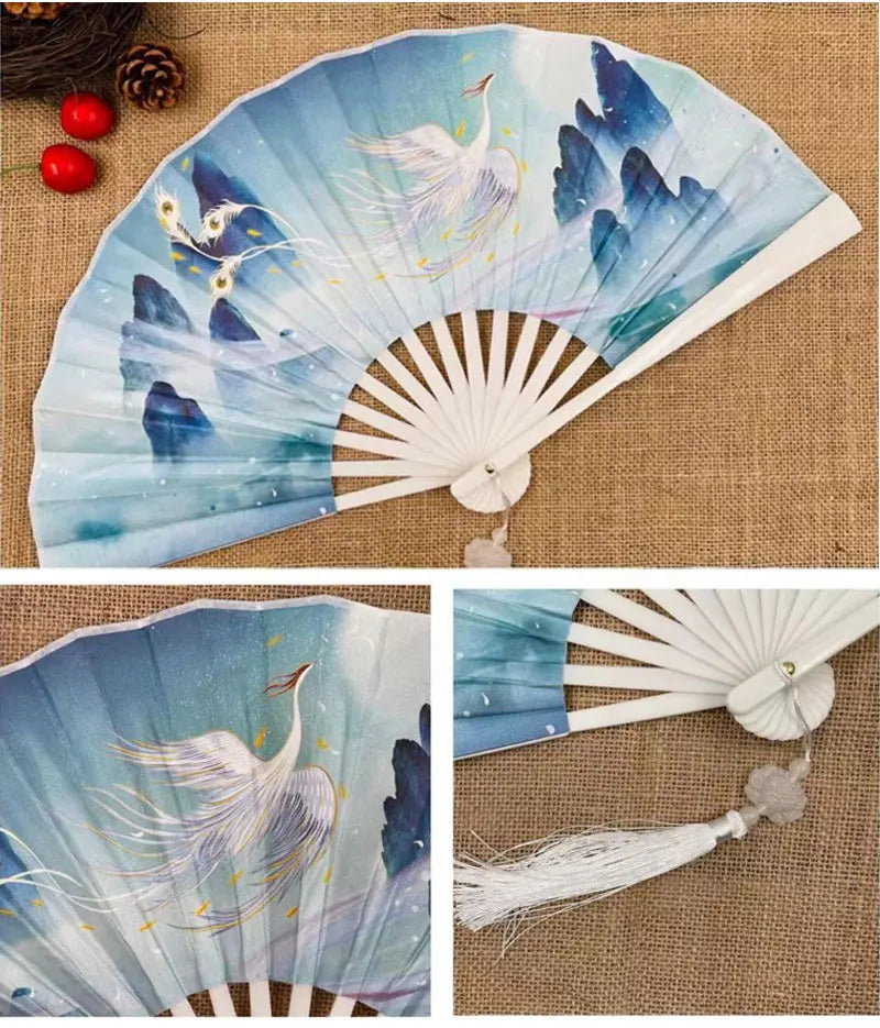 With Tassel Art Craft Style Foldable Hand Fan Portable Folding Fan Wedding Party Photo Props Guest Gifts Home Decor Craft